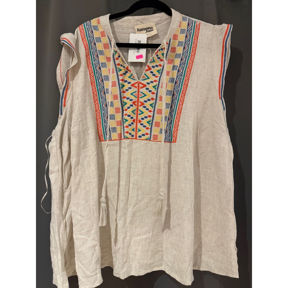 Savanna Jane Beach Breeze Top Embroidered Flutter Sleeve Viscose Linen 3XL NWT